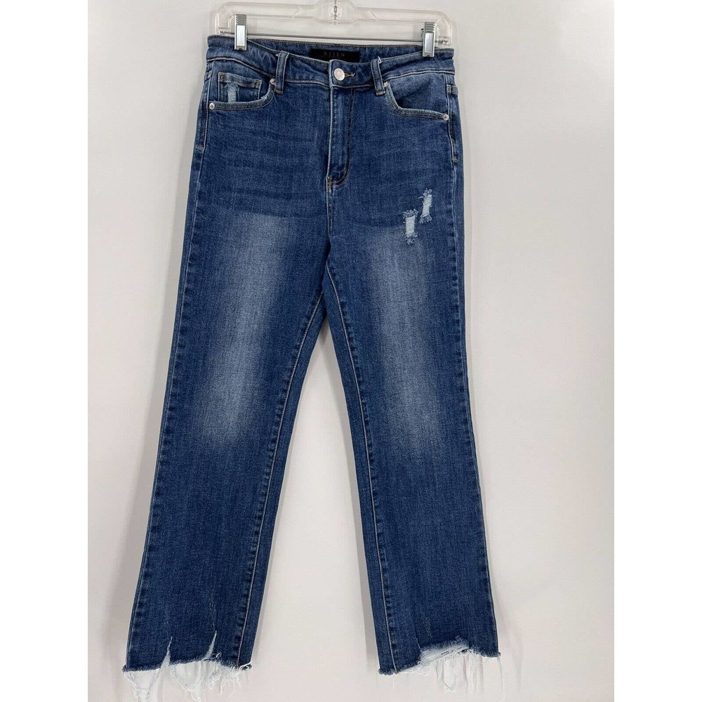 Risen high rise straight Leg Jean with frayed bottom, Size 9, Like Judy Blue